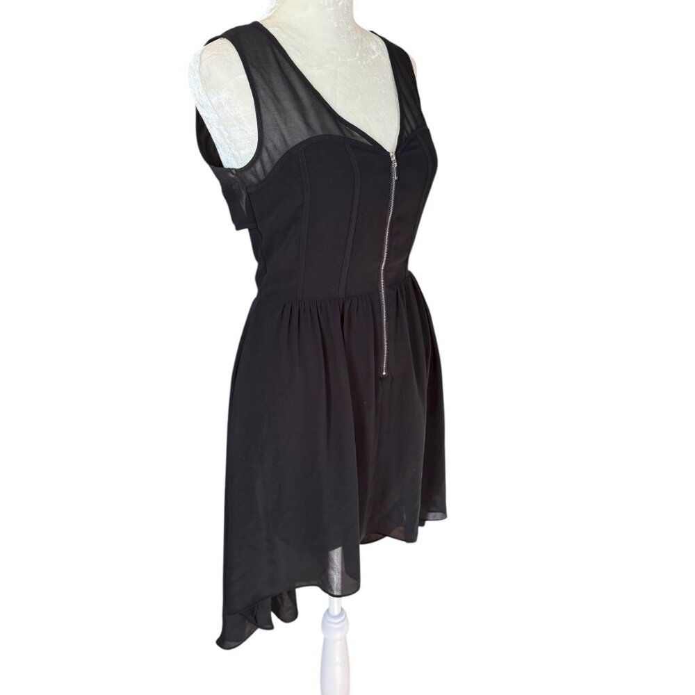 bebe black sleeveless v-neck lined high-low zippered dress women's size XS